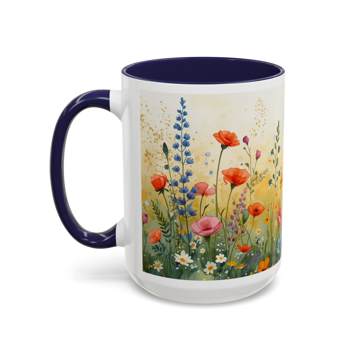 Floral Meadow Accent Coffee Mug — Watercolor Wildflower 11/15oz