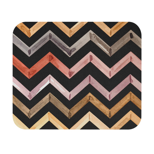 Chevron Watercolor Mouse Pad — Black Background, Warm Metallic Tones