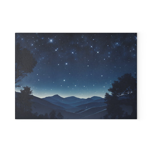 Starry Night Mountain Glass Cutting Board