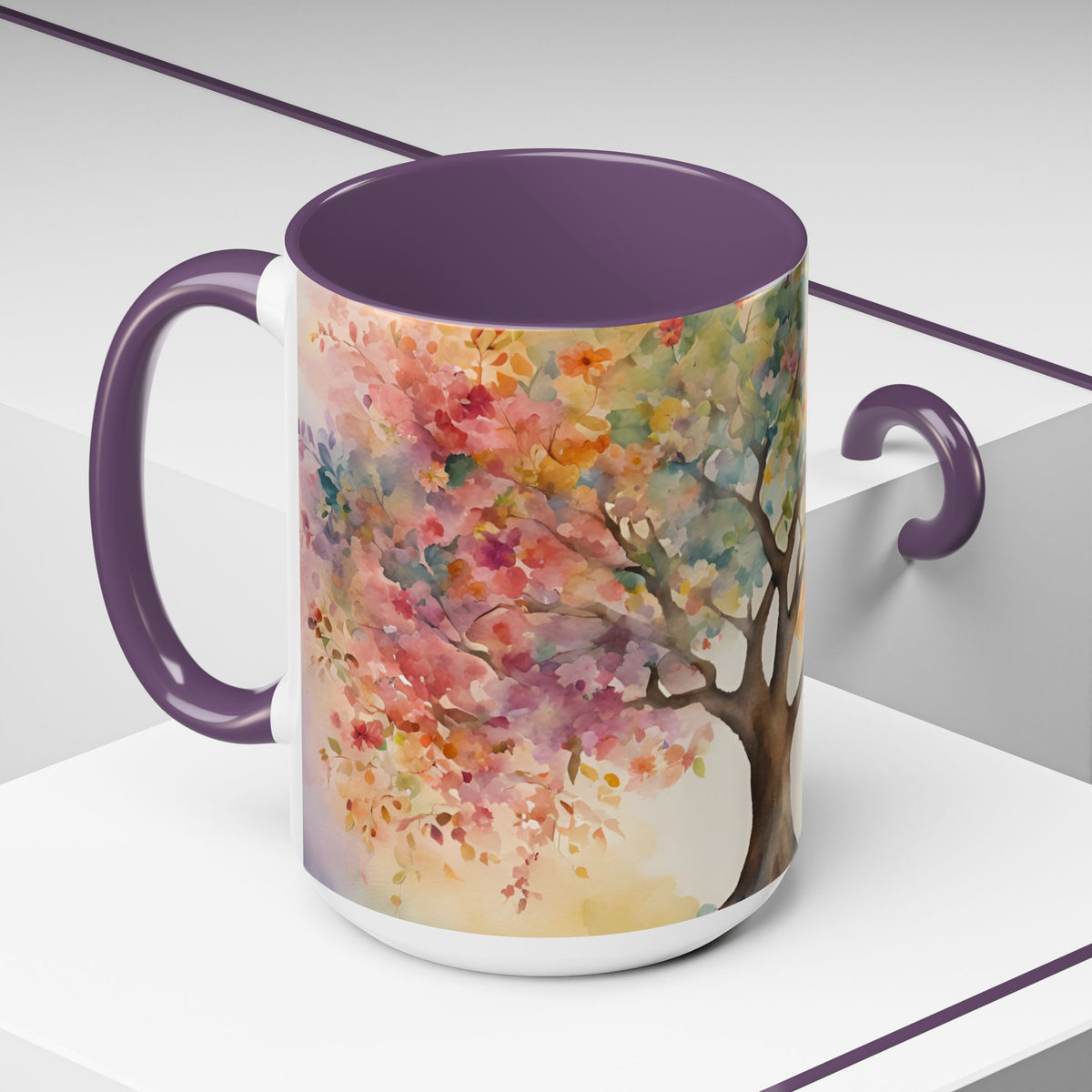 Watercolor Tree Accent Coffee Mug — Colorful Nature Art 11/15oz