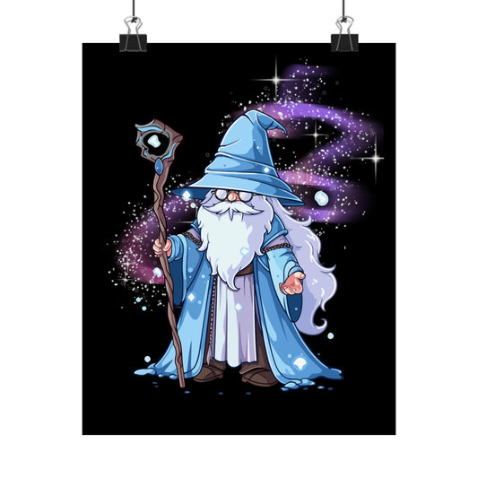 Wizard Poster — Cute Blue Wizard Matte Vertical Art Print