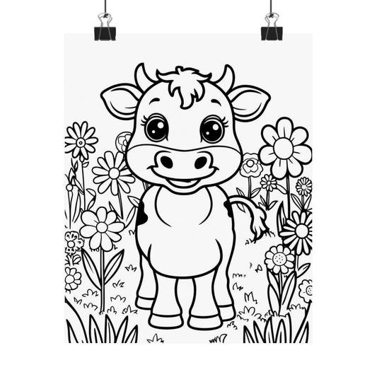 Color Your Own Cute Cow Poster — Matte Vertical Kids Wall Art