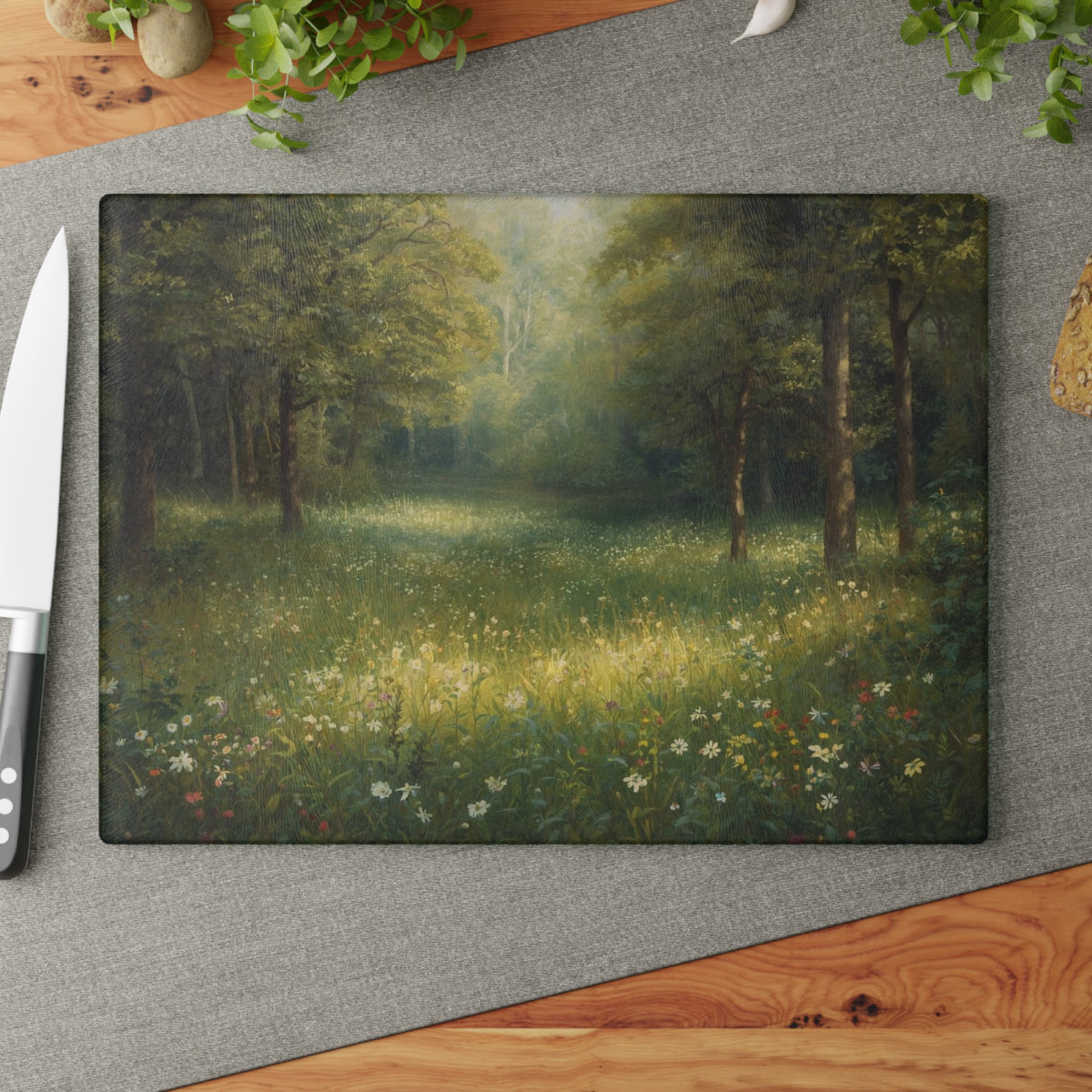 Glass Cutting Board - Tranquil Forest Meadow Art