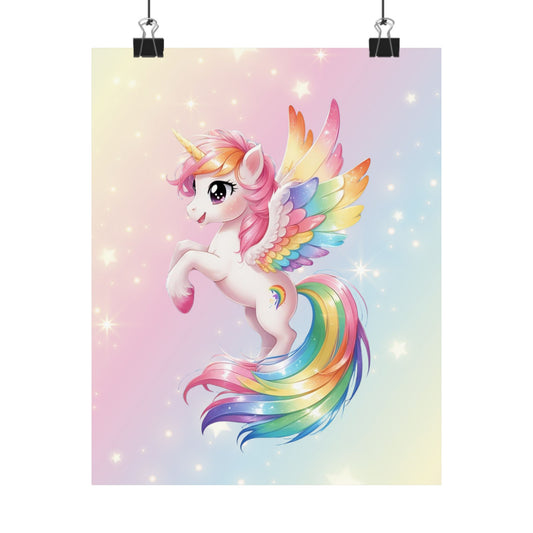 Rainbow Unicorn Poster — Cute Pegasus Wall Art for Kids’ Bedroom, Nursery Decor