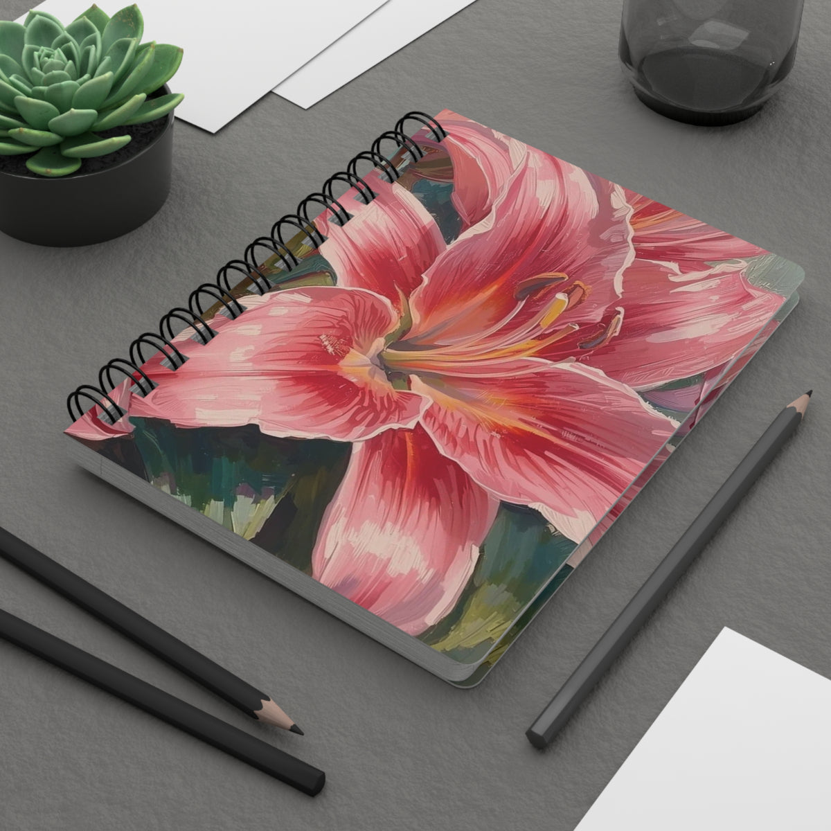 Pink Lily Floral Spiral Bound Journal