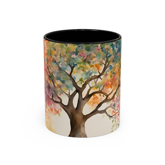 Watercolor Tree Accent Coffee Mug — Colorful Nature Art 11/15oz