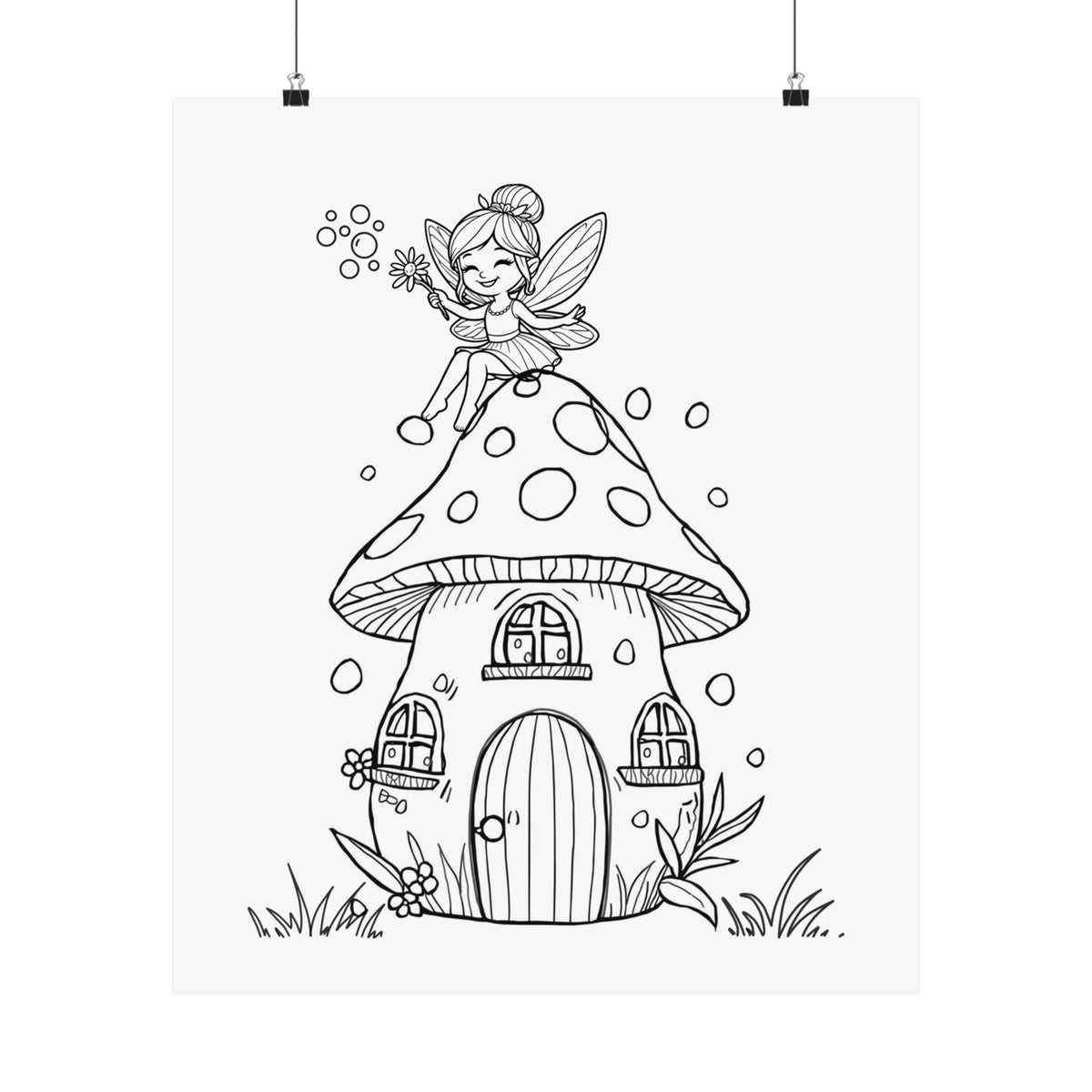 Color Your Own Fairy Poster — Cute Black & White Kids Wall Art