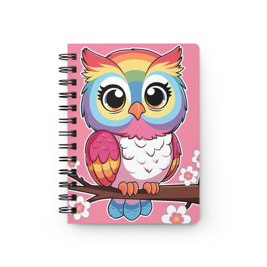 Rainbow Owl Spiral Notebook — Cute Pink Spiral-Bound Journal for Kids & Teens