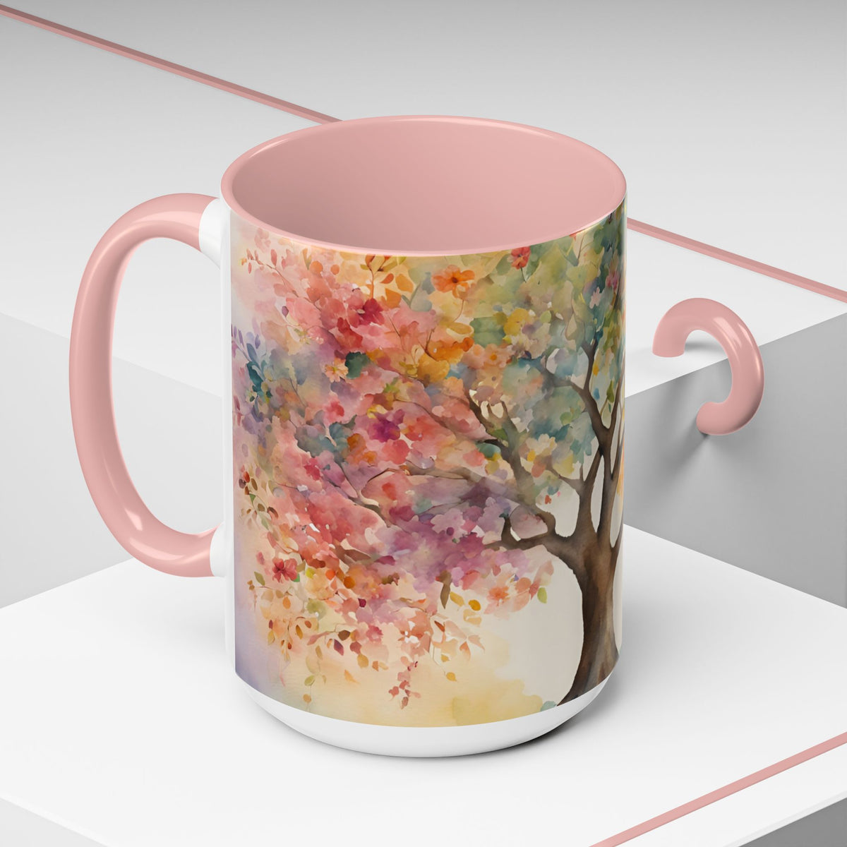 Watercolor Tree Accent Coffee Mug — Colorful Nature Art 11/15oz
