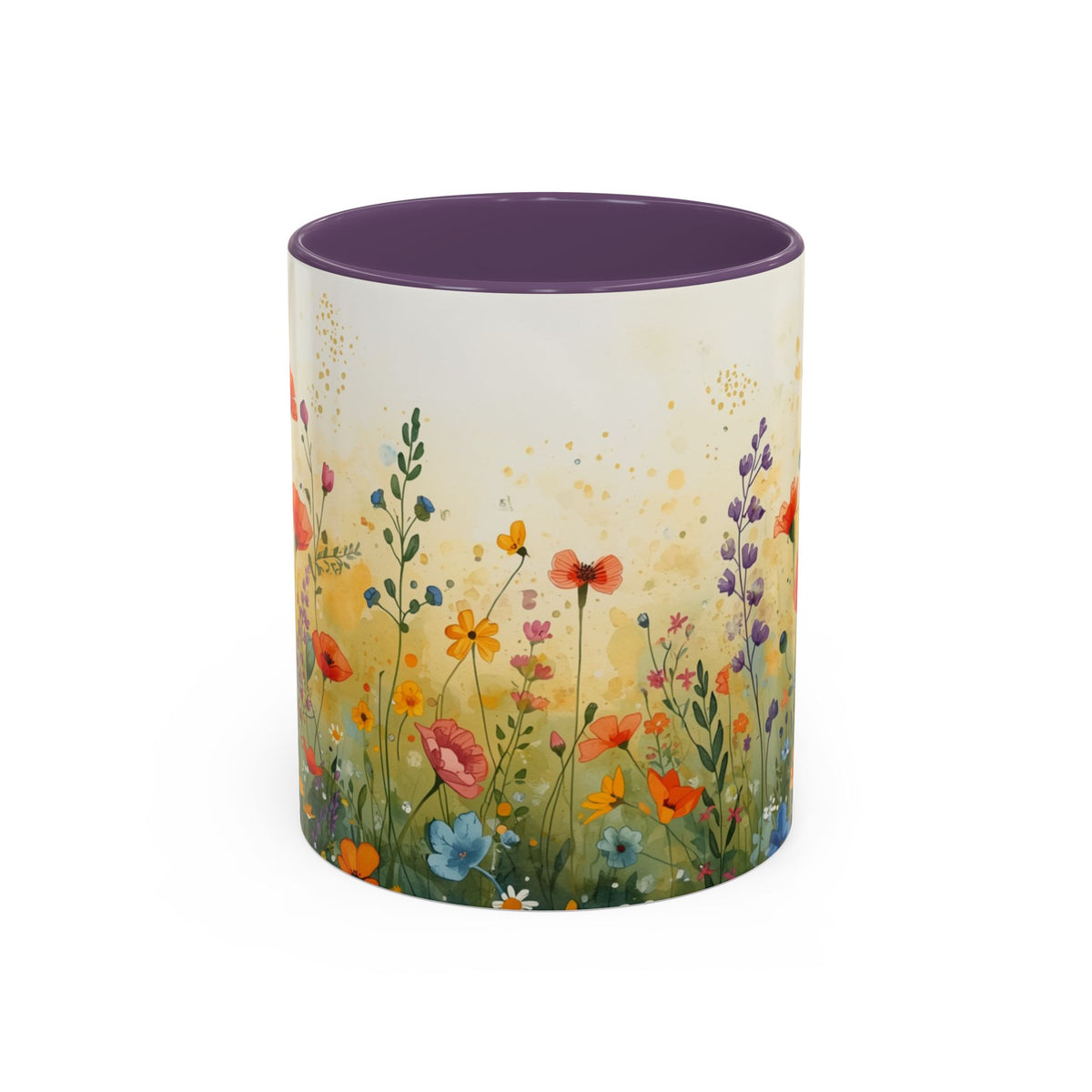 Floral Meadow Accent Coffee Mug — Watercolor Wildflower 11/15oz