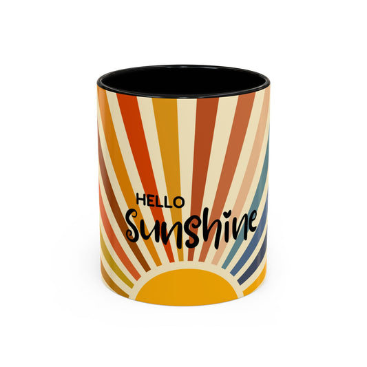 Hello Sunshine Retro Sunburst Coffee Mug — Colorful 11/15oz Accent Mug