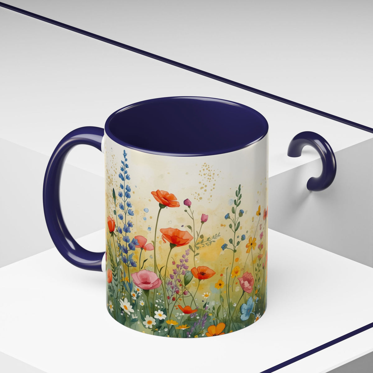 Floral Meadow Accent Coffee Mug — Watercolor Wildflower 11/15oz