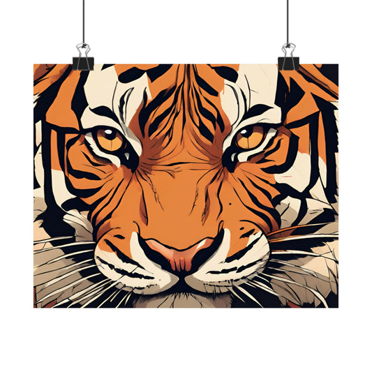 Tiger Face Matte Horizontal Poster — Bold Wildlife Wall Art for Home, Office & Nursery