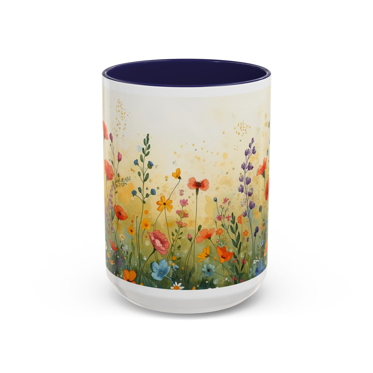 Floral Meadow Accent Coffee Mug — Watercolor Wildflower 11/15oz