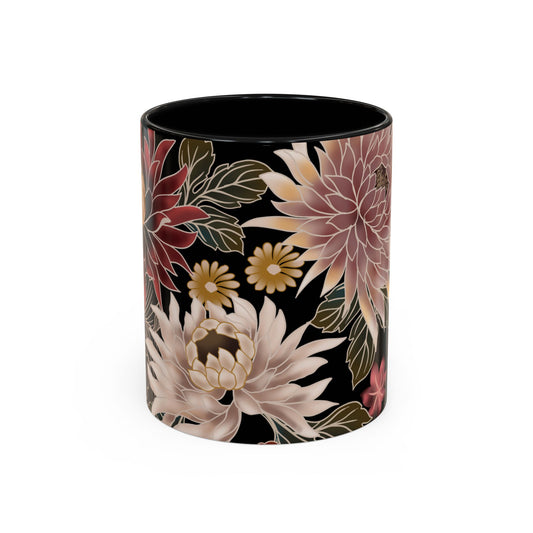 Floral Accent Coffee Mug — Vintage Chrysanthemum Tea Cup (11/15oz)