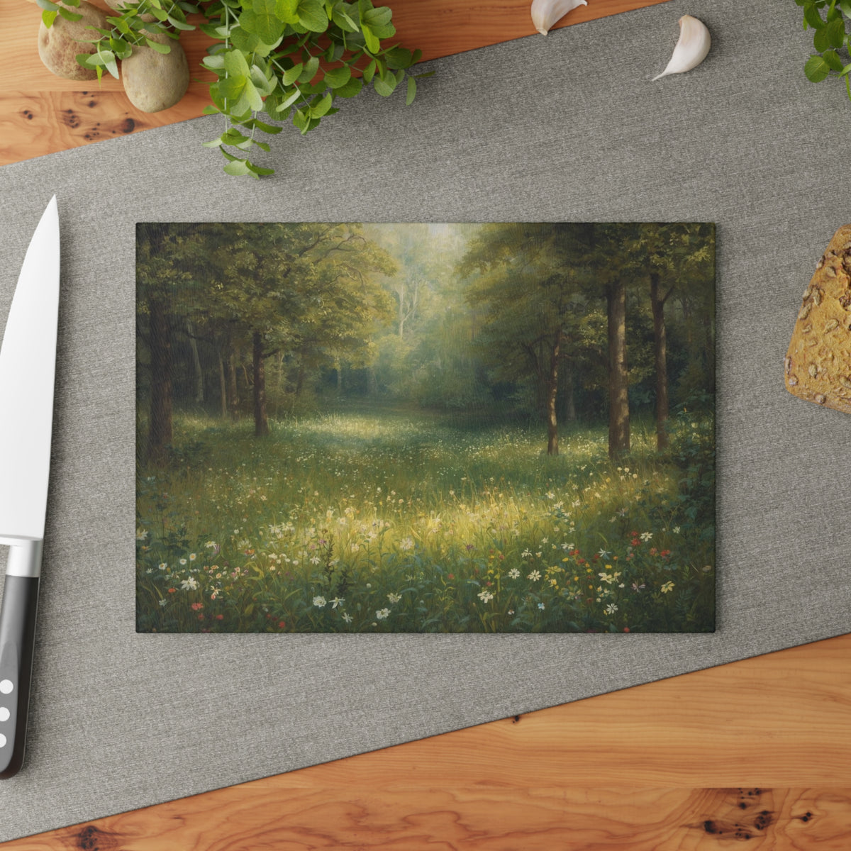 Glass Cutting Board - Tranquil Forest Meadow Art