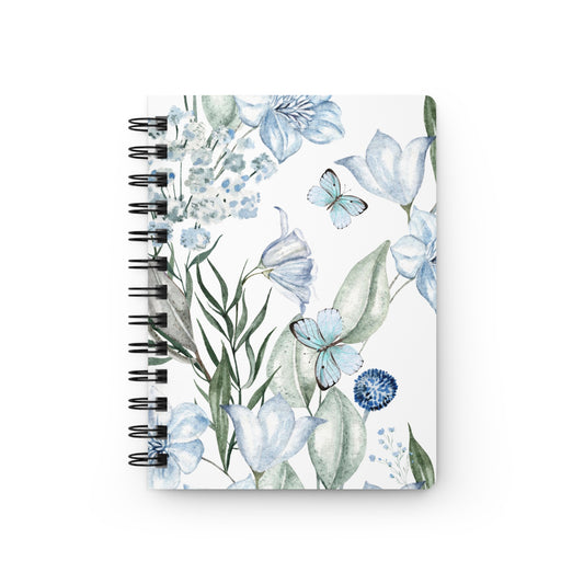 Blue Floral Butterfly Spiral Notebook — Garden Journal for Notes & Gratitude