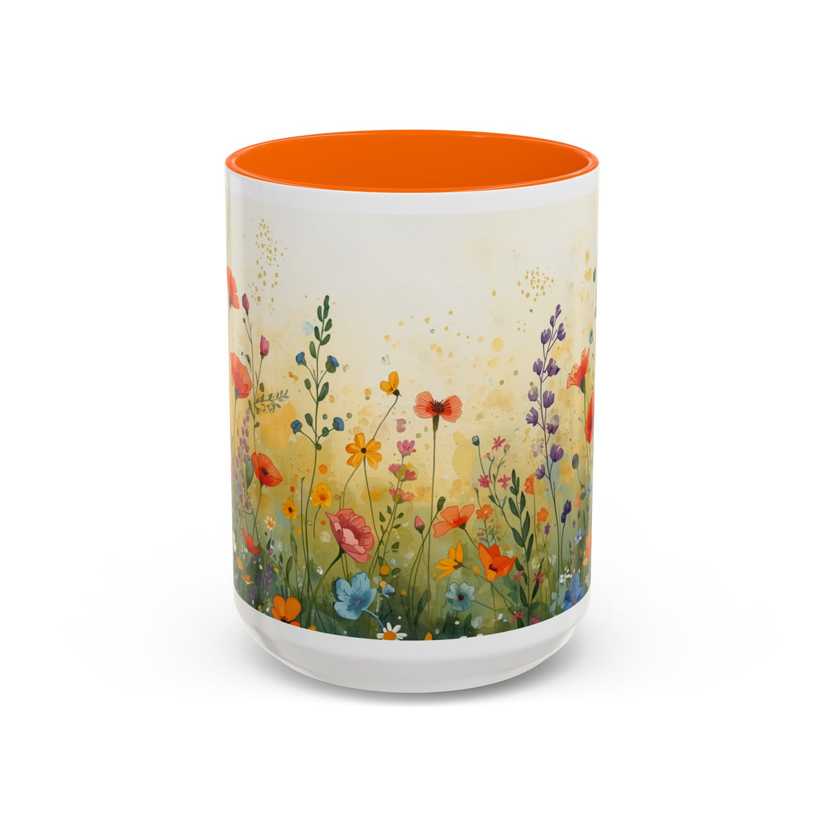 Floral Meadow Accent Coffee Mug — Watercolor Wildflower 11/15oz