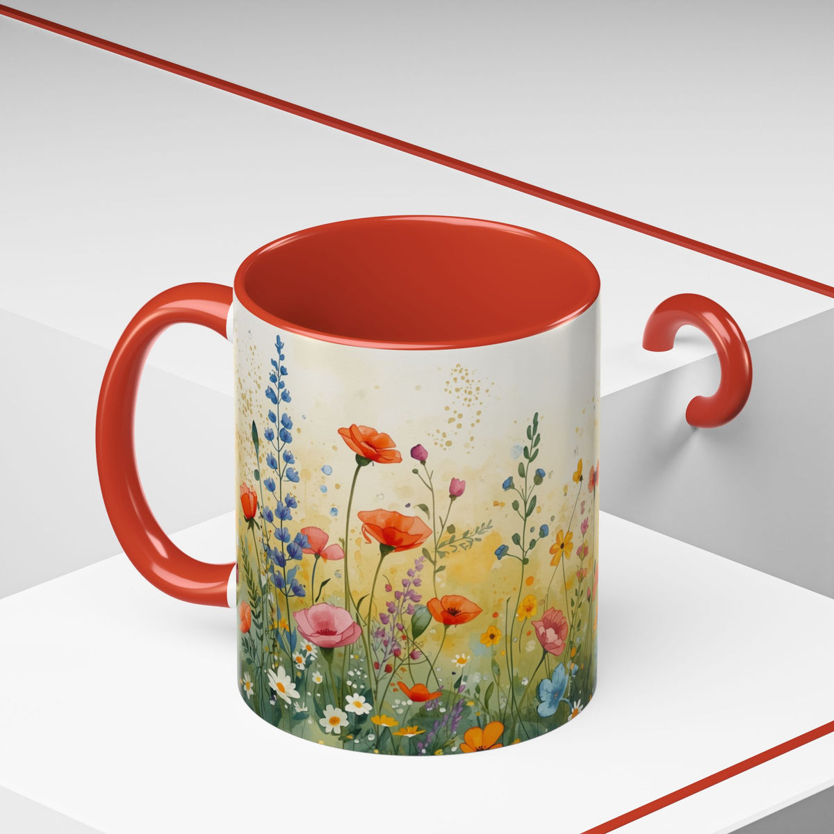 Floral Meadow Accent Coffee Mug — Watercolor Wildflower 11/15oz