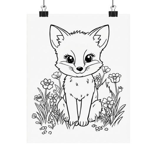Color Your Own Cute Fox Poster — Matte Vertical Kids Wall Art