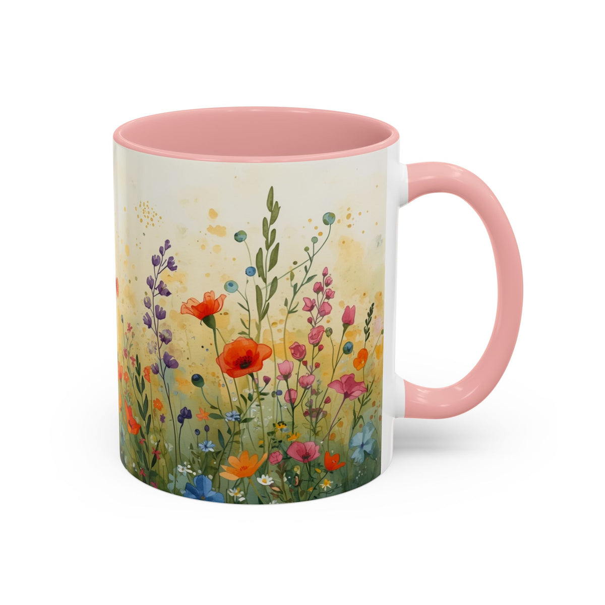 Floral Meadow Accent Coffee Mug — Watercolor Wildflower 11/15oz