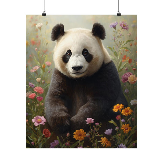 Panda in Wildflower Field Matte Poster — Cute Giant Panda Wall Art