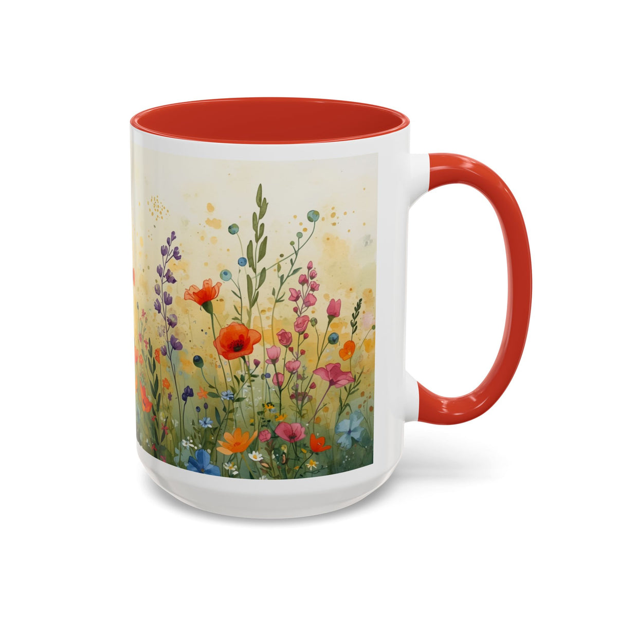 Floral Meadow Accent Coffee Mug — Watercolor Wildflower 11/15oz