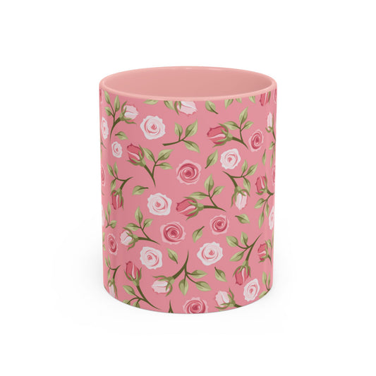 Pink Floral Coffee Mug - Vintage Rose Accent 11/15oz