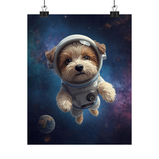 Space Puppy Matte Vertical Poster — Cute Astronaut Dog Wall Art for Kids’ Rooms & Gifts