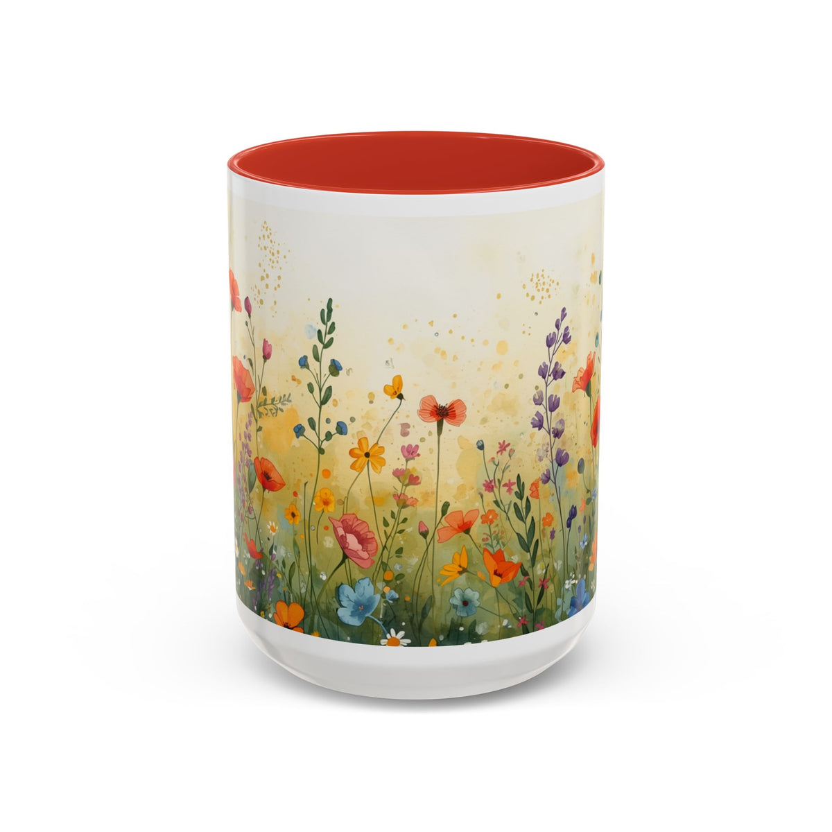 Floral Meadow Accent Coffee Mug — Watercolor Wildflower 11/15oz
