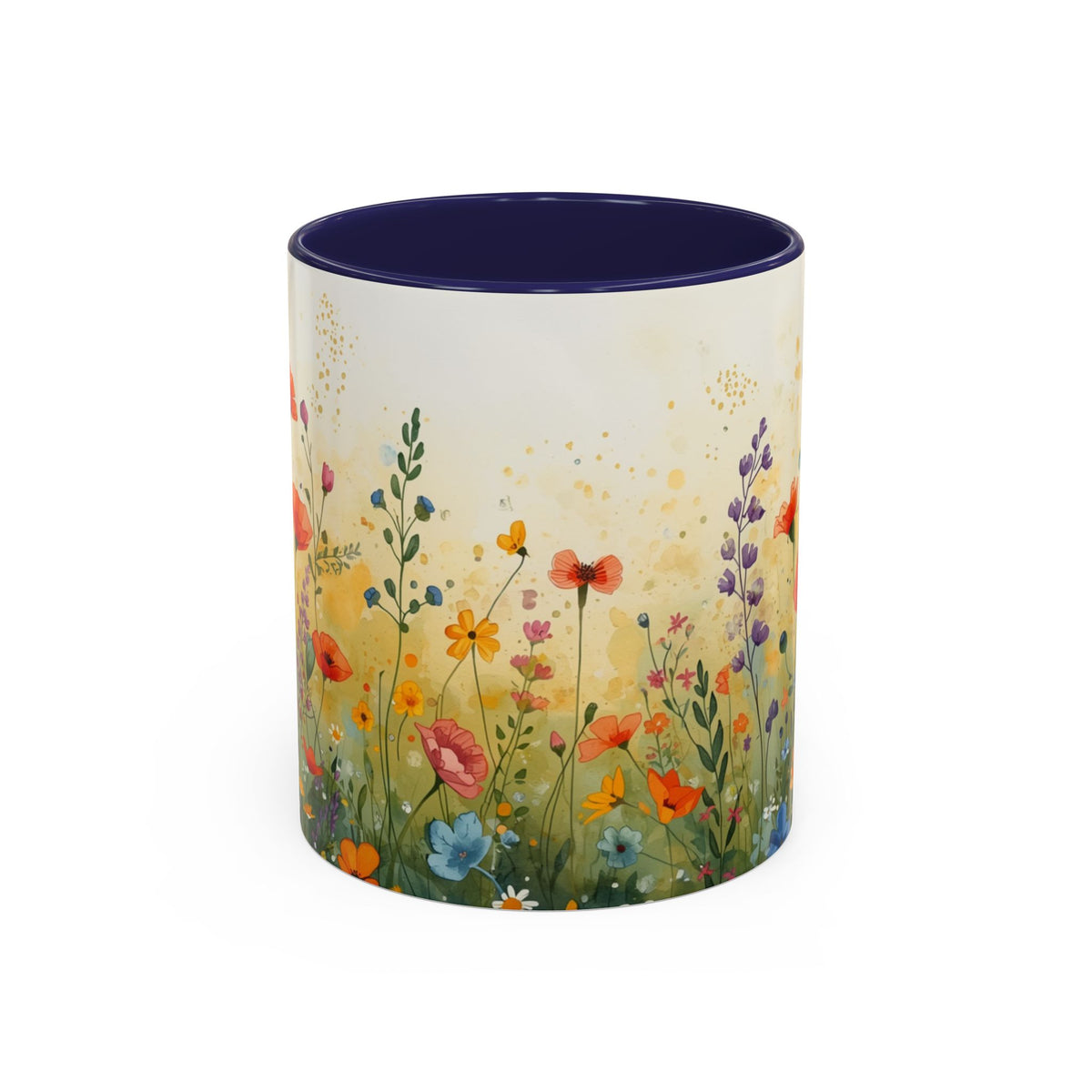 Floral Meadow Accent Coffee Mug — Watercolor Wildflower 11/15oz