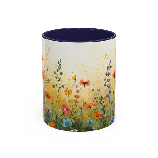 Floral Meadow Accent Coffee Mug — Watercolor Wildflower 11/15oz