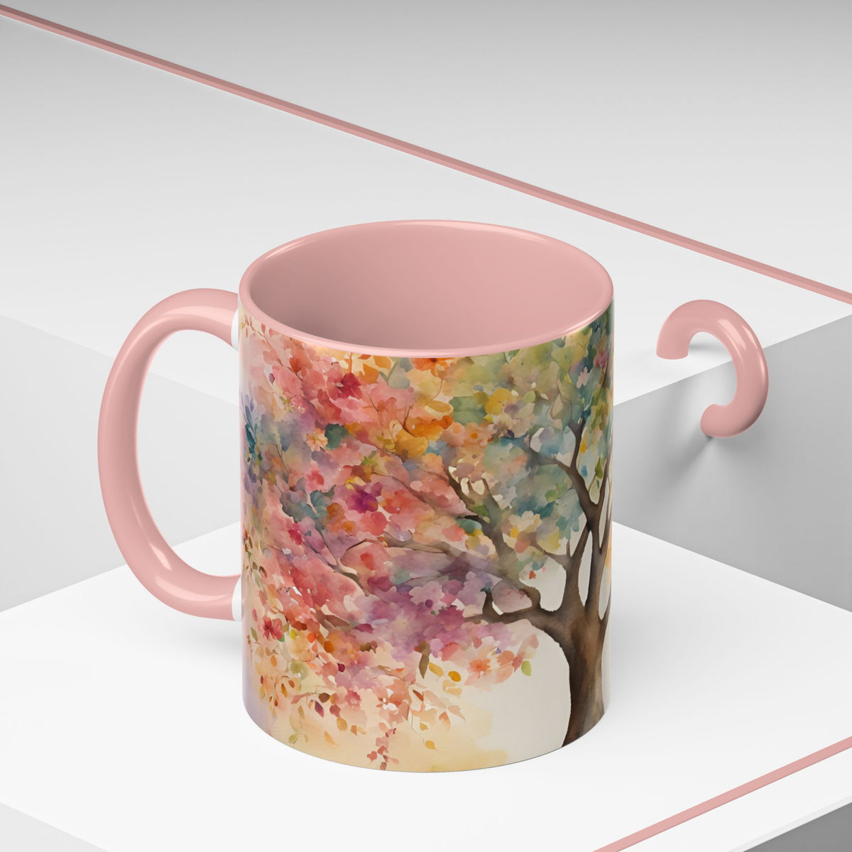 Watercolor Tree Accent Coffee Mug — Colorful Nature Art 11/15oz