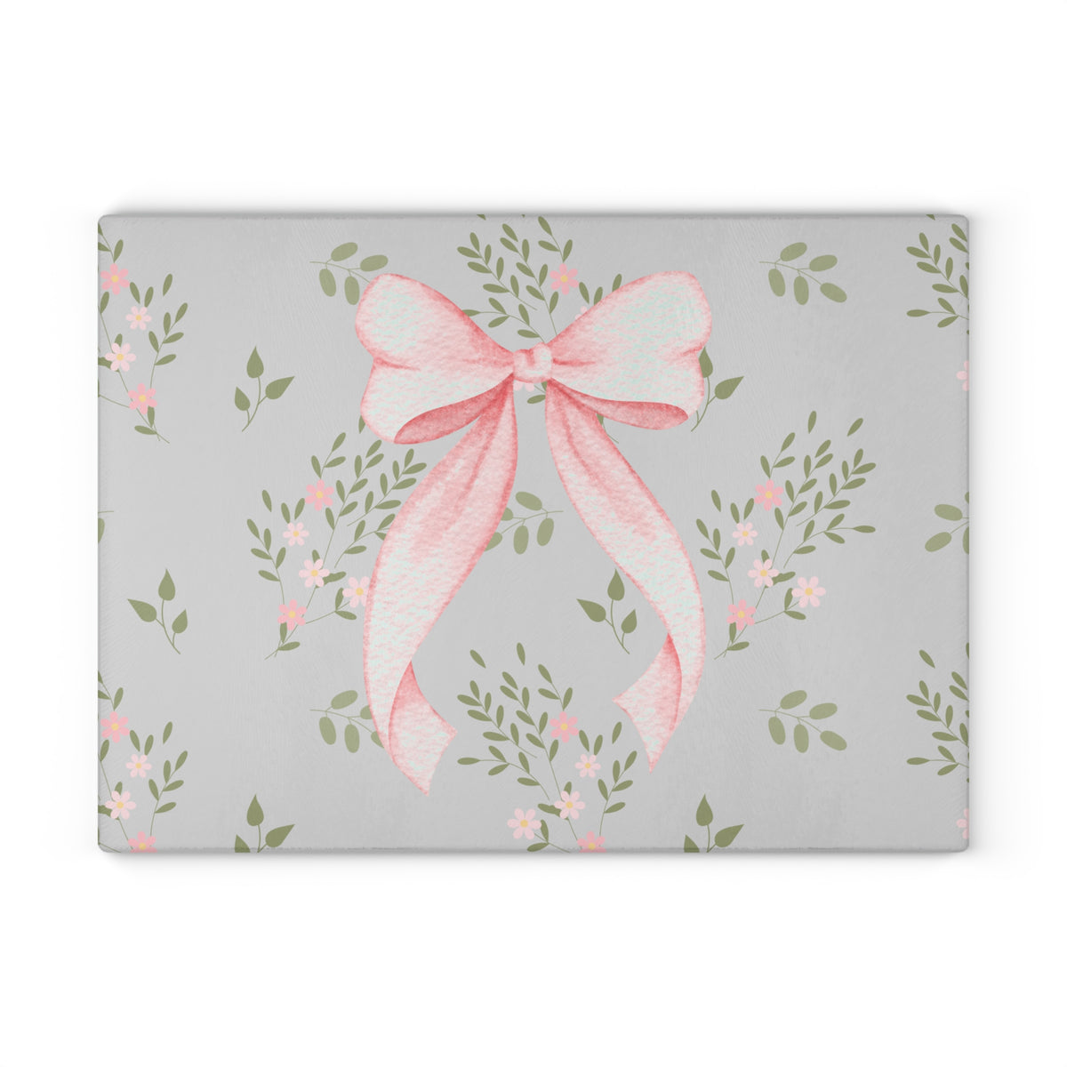 Glass Cutting Board — Pink Ribbon Floral Pattern