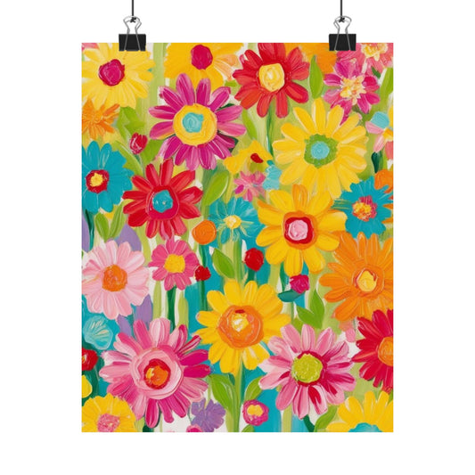 Floral Burst Matte Poster — Colorful Daisy Garden Wall Art
