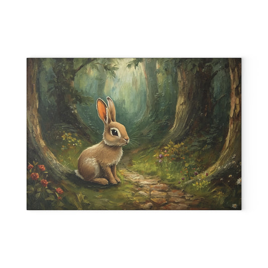 Rabbit Forest Glass Cutting Board — Woodland Bunny Kitchen Decor