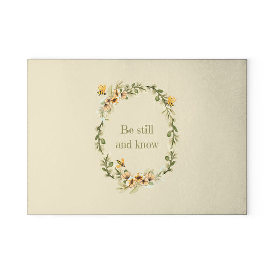 Be Still and Know Floral Glass Cutting Board - Decorative Kitchen Prep Board