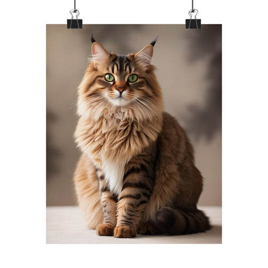 Maine Coon Cat Portrait Matte Poster — Elegant Longhair Cat Wall Art