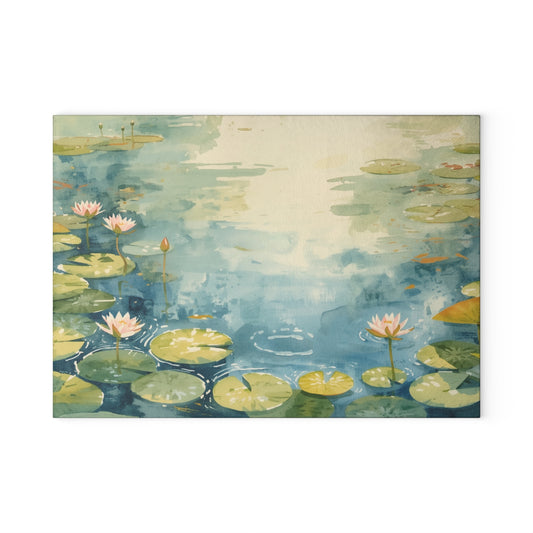 Watercolor Lily Pond Glass Cutting Board – Floral Kitchen Decor