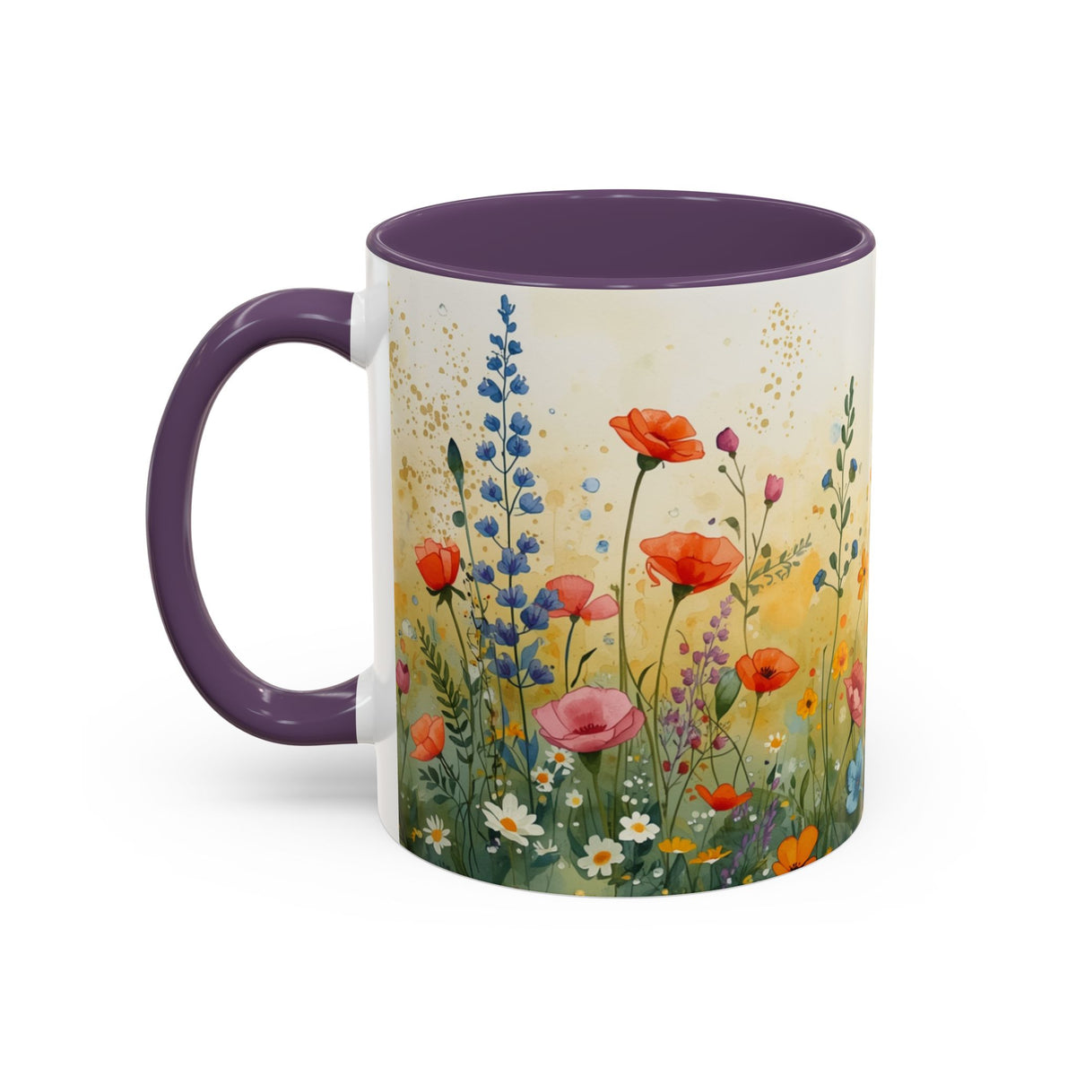 Floral Meadow Accent Coffee Mug — Watercolor Wildflower 11/15oz