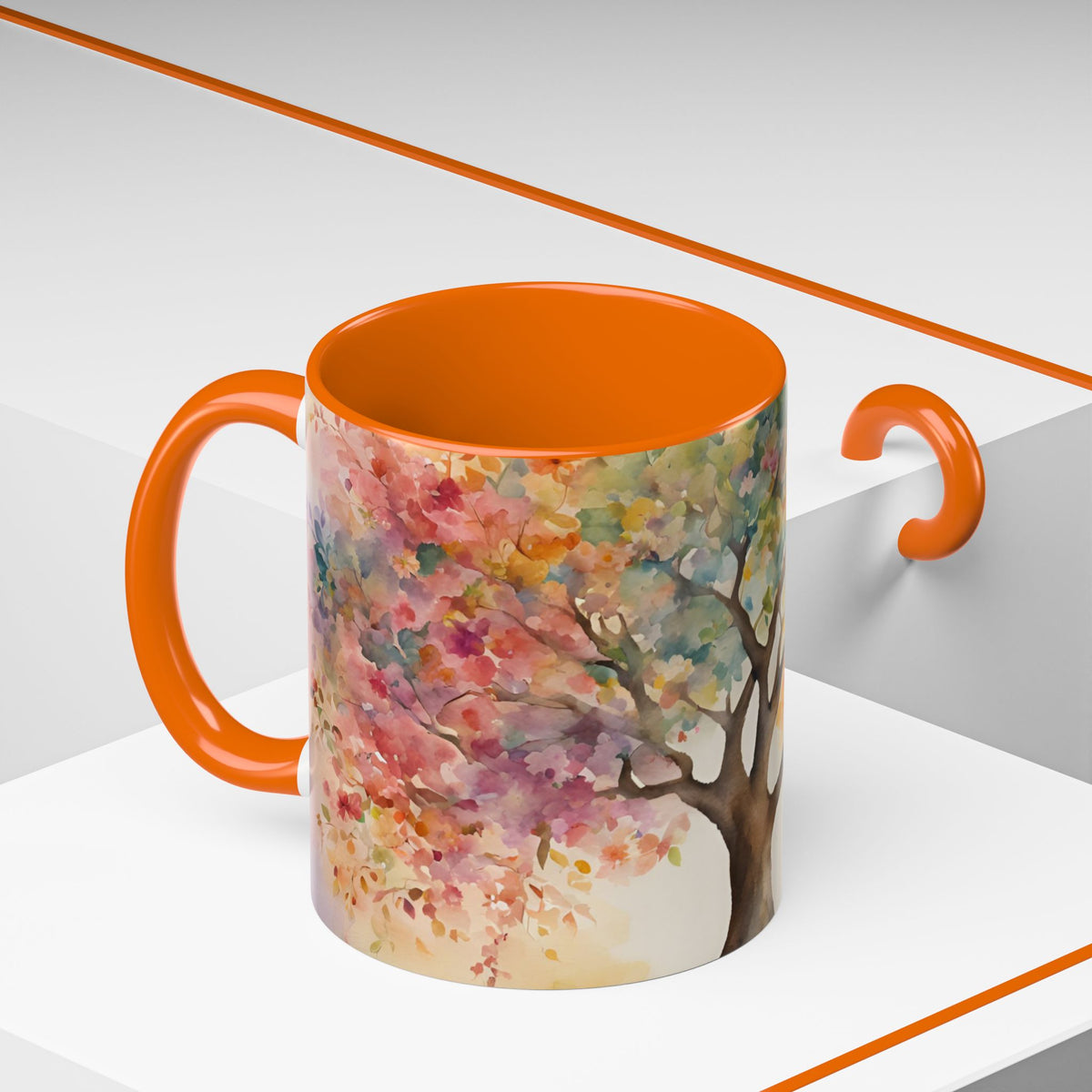 Watercolor Tree Accent Coffee Mug — Colorful Nature Art 11/15oz