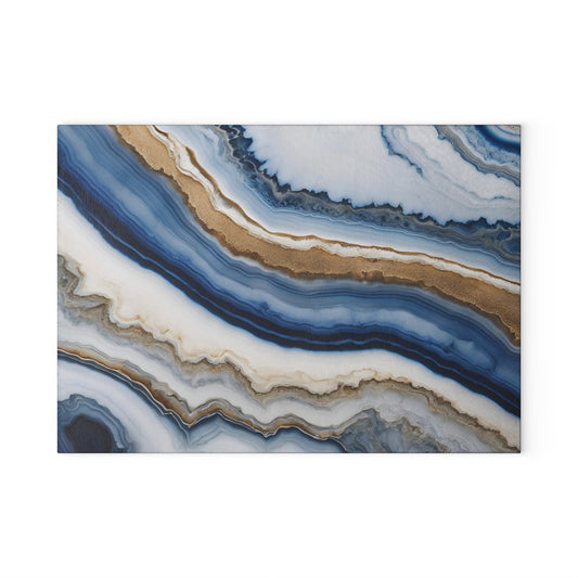 Glass Cutting Board - Blue & Gold Agate Pattern Decorative Chopping Board