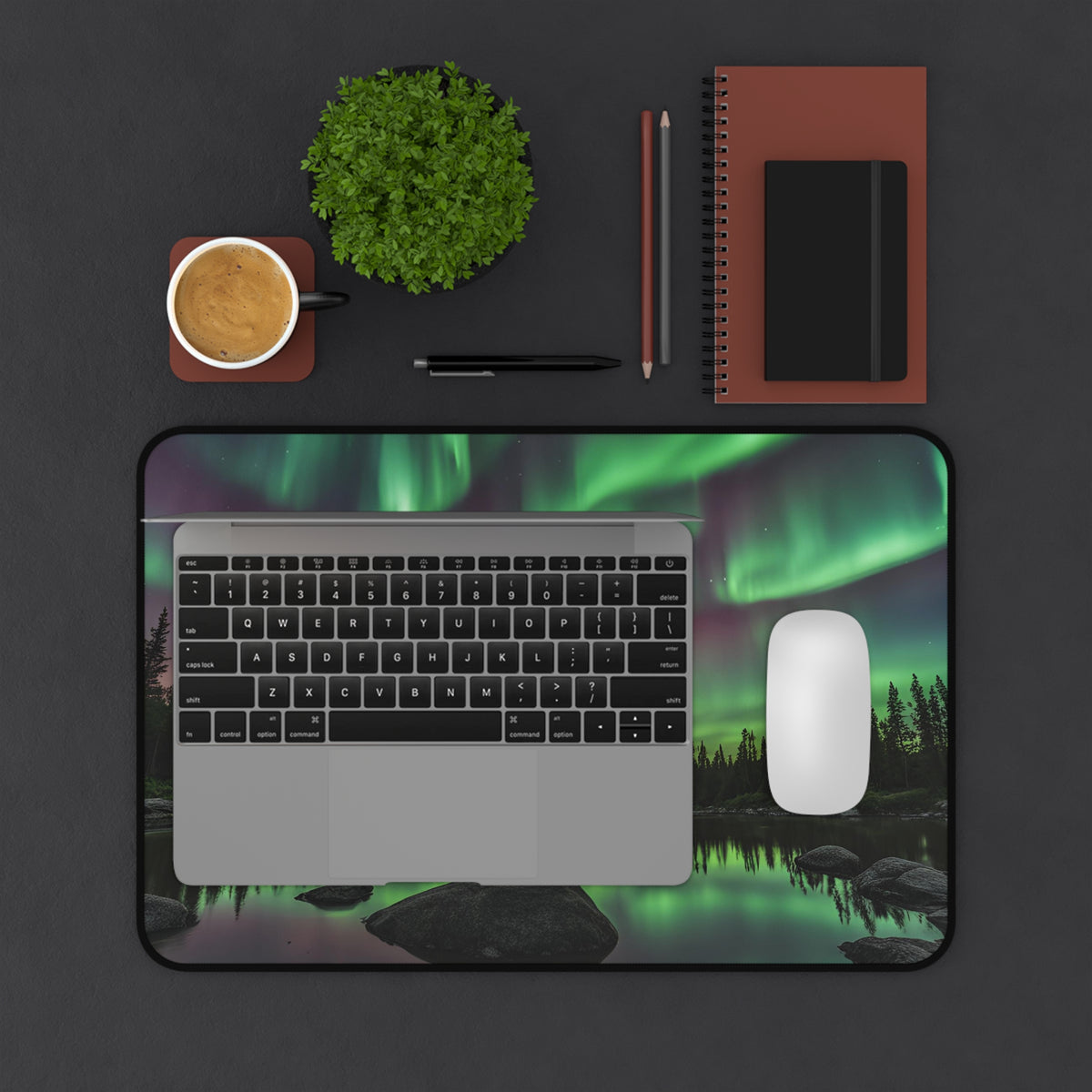 Aurora Borealis Desk Mat — Northern Lights Landscape Mouse Pad