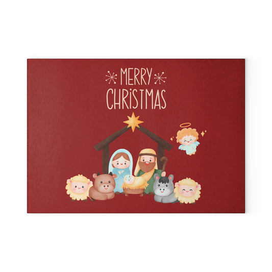 Merry Christmas Nativity Glass Cutting Board – Cute Holiday Kitchen Decor