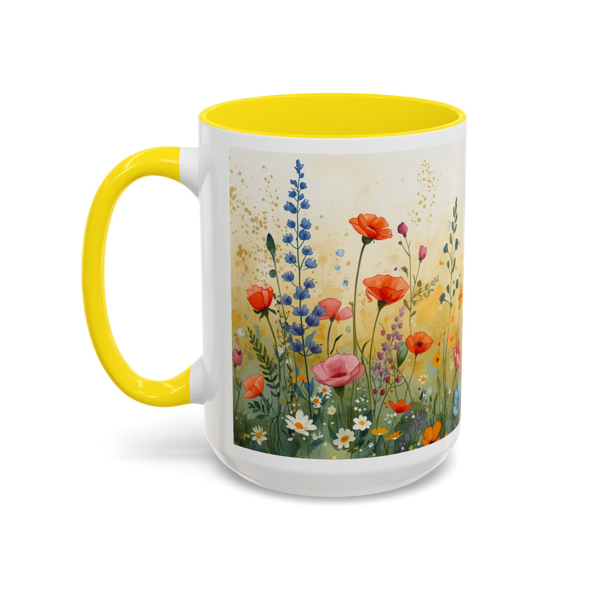 Floral Meadow Accent Coffee Mug — Watercolor Wildflower 11/15oz