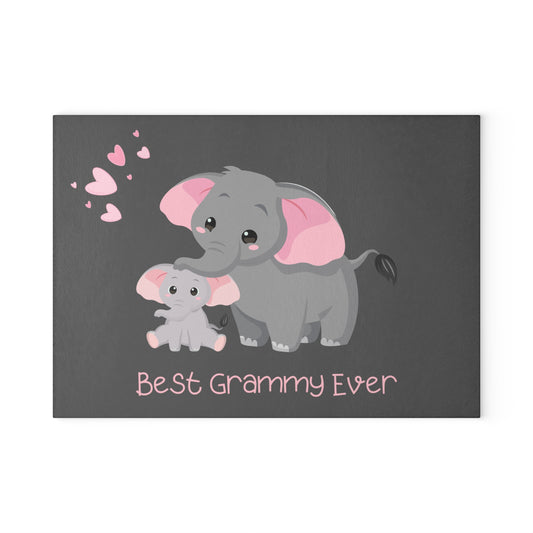 Best Grammy Ever Glass Cutting Board – Cute Elephant Grandma & Baby Kitchen Gift