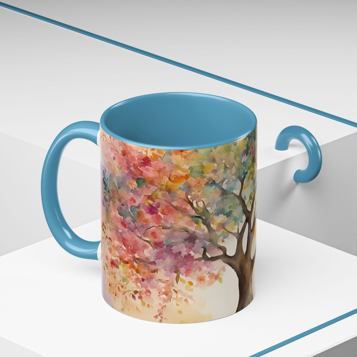 Watercolor Tree Accent Coffee Mug — Colorful Nature Art 11/15oz