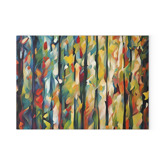 Abstract Forest Glass Cutting Board — Colorful Woodland Kitchen Decor