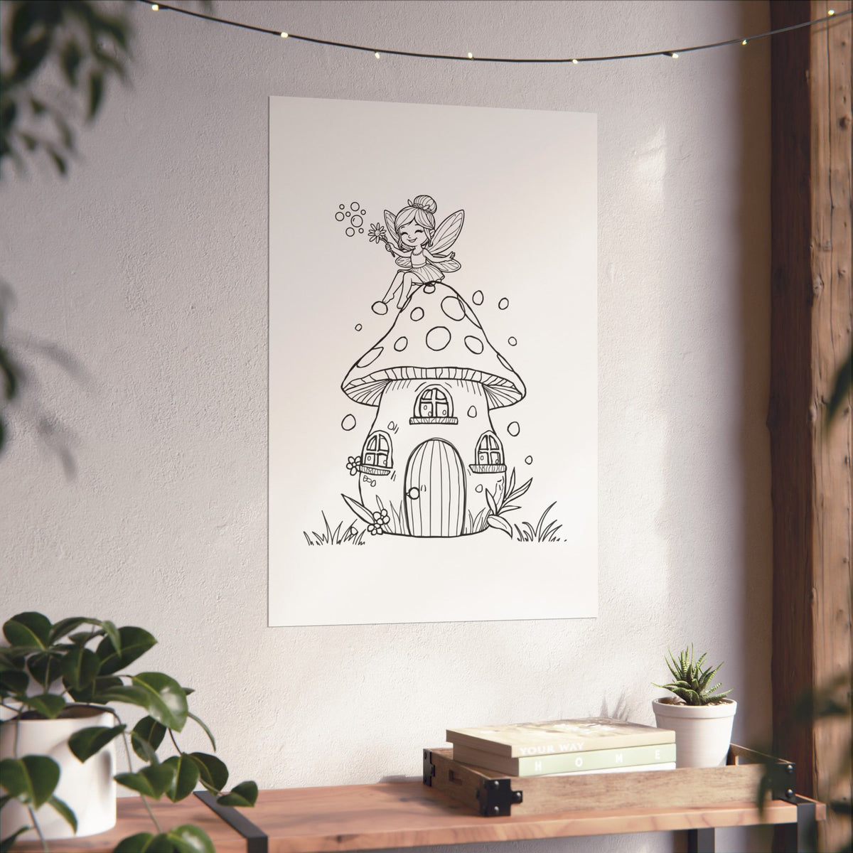 Color Your Own Fairy Poster — Cute Black & White Kids Wall Art