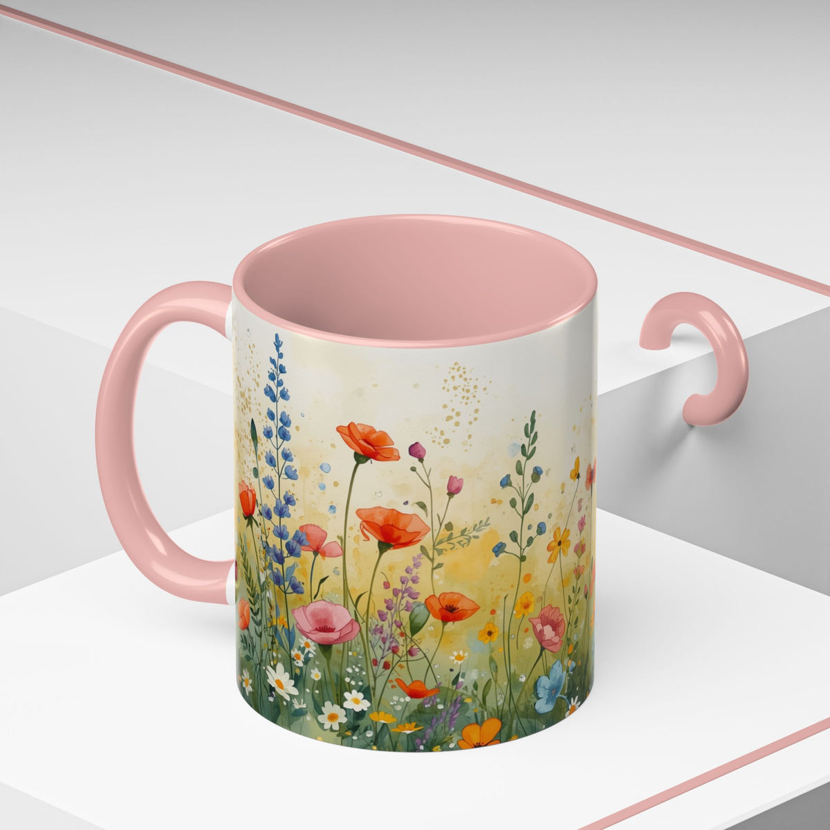 Floral Meadow Accent Coffee Mug — Watercolor Wildflower 11/15oz